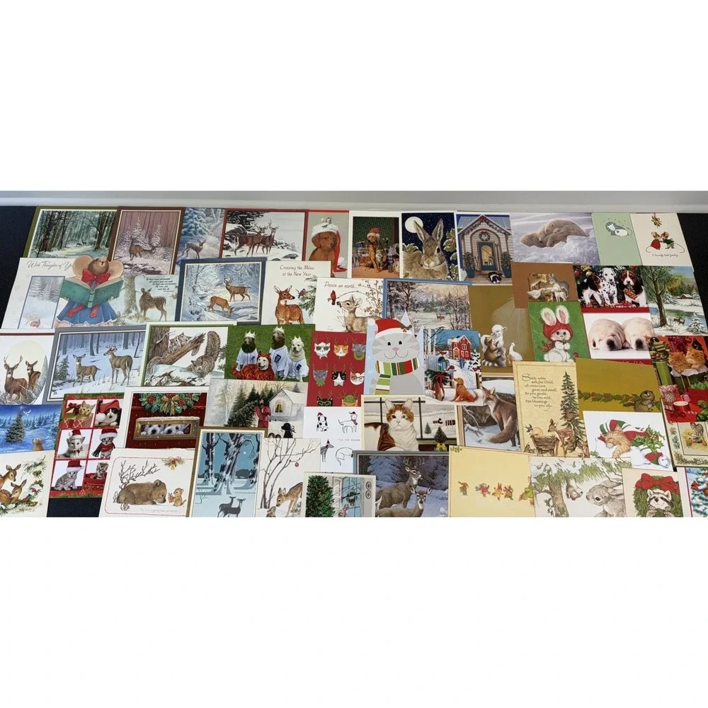 Vintage Animal Christmas Cards Fronts ONLY Scrapbooking Crafts Decoupage 50+